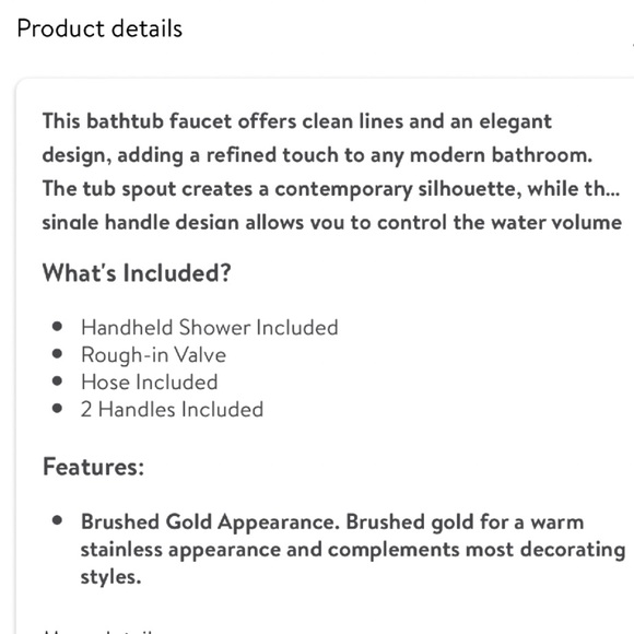 Rbrohant Brushed Gold Wall Mount Tub Faucet w Handheld Sprayer NWT - Picture 13 of 16